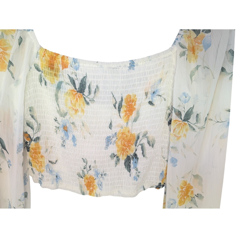 Windsor Coquette Floral Ruched Chiffon Crop Top M Romantic‎ Cottagecore Feminine - Picture 7 of 10